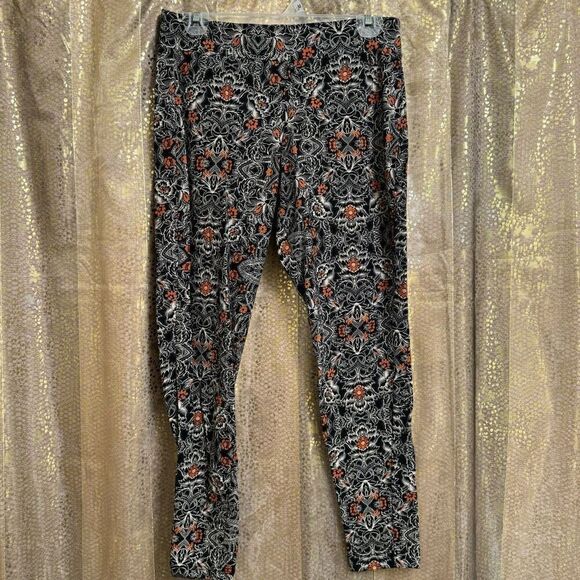 Torrid Black White Orange Floral Henna Fall Pattern Cotton Leggings 1X 14-16 - Picture 1 of 5